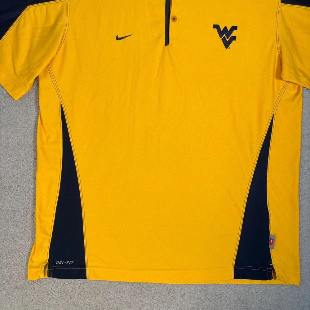 Nike Dri Fit Polo Shirt Men XL West Virginia Mountaineers Yellow Navy Athleisure